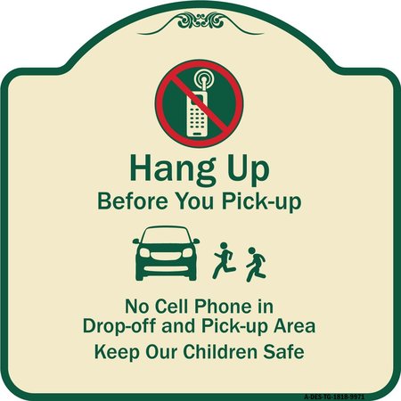 SIGNMISSION Designer Series-Hang-up Before You Pick-up Tan & Green Heavy-Gauge Aluminum, 18" x 18", TG-1818-9971 A-DES-TG-1818-9971